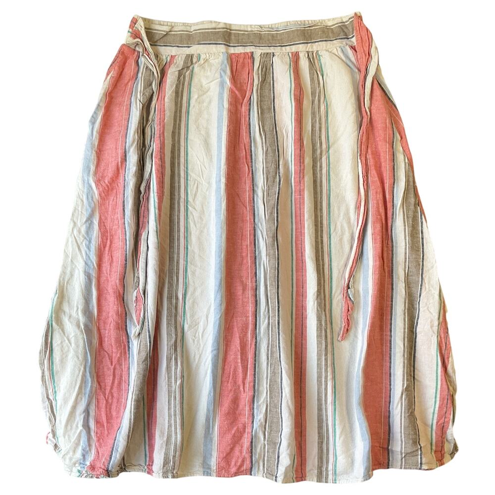 Time And Tru Women Midi Skirt XL (16-18) Multicolor Linen Rayon Striped Elastic
